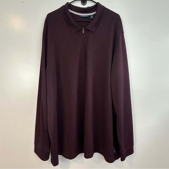 NWT Perry Ellis Burgundy Port Half Zip Long Sleeve Pullover Polo Shirt Size 3X - Picture 1 of 13